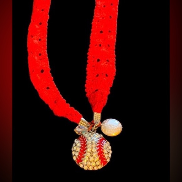Baseball Mom Necklace Red Lace Pullover Crystal Fashion Sports Jewelry - Picture 4 of 6